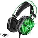 Tukzer AirSound Gaming Headset for PS4 PC Xbox One PS5 Controller, Noise Cancelling Over-Ear Headphones with Mic, Neon LED, Bass Suound, Soft Memory Earmuffs for Laptop Mac Nintendo NES Game (Alpha7)