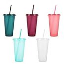Reusable Plastic Cup 5 Pcs Drinkware Tumblers Coloured Acrylic Cups Tumblers with Lids and Straws Plastic Bulk Iced Plastic Cold Water Tumblers Iced Coffee Cups Travel Mug Party Tumbler