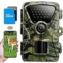 Wildlife Camera WiFi Bluetooth 1440P 32MP Trail Camera with Night Vision Motion Activated, IP66 Waterproof 0,2s Trail Cam with 26pcs No Glow 940nm Infrared Leds for Outdoor Wildlife Monitoring