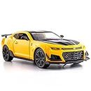 BDTCTK 1/24 Camaro Bumblebee Car Model Toy Zinc Alloy Casting Pull Back Car Sound and Light Toys for Kids Boy Girl Gift (Yellow)