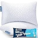 2-Pack Cooling Bed Pillows for Sleeping Adjustable Gel Shredded Memory Foam Pillows Queen Size Set of 2 - Luxury Bamboo Pillows for Side Back Sleepers Washable Removable Cover CertiPUR-US Certified