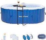 Oval Inflatable Portable Hot Tub 75x47Inch, 2 Person Outdoor Air Jet Spa Blow Up Hottubs with 100 Bubble Jets and Built in Heater Pump, Side Table, 2 Non-Slip Spa Seat, Blue