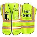 YOWESHOP High Visibility Safety Vest Customize Logo Hi-vis Reflective Protective Vest (L, Yellow)