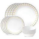 Corelle MilkGlass 12-Pc Dinnerware Set, Service for 4, Durable and Eco-Friendly, Higher Rim Glass Plate & Bowl Set, Microwave and Dishwasher Safe, Harmony