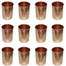 Hammered 100% Pure Copper Drinking Cup Mug Tumbler Glass For Health Set Of 12Pcs