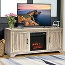 DORTALA TV Stand Entertainment Center Console, Home Media Storage W/ 2 Doors for 65" TV, Home Living Room Furniture Fireplace Stand with Open Shelves for 18"x 17" Electric Fireplace (Not Included)