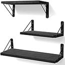 BAYKA Wall Shelves for Bedroom Decor, Floating Shelves for Wall Storage, Wall Mounted Rustic Wood Shelf for Books,Plants,Small Wall Shelf for Bathroom,Kitchen,Living Room(Black，Set of 3)