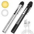 Flintronic 2 Pack Diagnostic Medical Penlight, Rechargeable LED Pen Torch with Pupil Gauge & Clip, First Aid Pupil Gauge Doctors Nurses Medical Pen Light Medical Equipment (With Type-C Charging Cable)