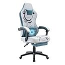 YAMOBO Gaming Chair with Footrest/Linkage Armrests, Big and Tall Racing Style Computer Chairs with Massage Lumbar Support, TechCloth, White Green