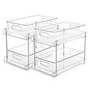 2 Tier Bathroom Storage Organizer, Vtopmart 2 Pack Clear Under Sink Organizers Vanity Counter Storage Container, Medicine Cabinet Drawers Bins, Pull-Out Organization with Track for Pantry, Kitchen