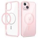 VEGO for iPhone 13 & iPhone 14 Magnetic Case Compatible with MagSafe, Clear Hard PC Back + Soft TPU Frame Slim Resist Scratches Shockproof Bumper Case for iPhone 13 / iPhone 14 6.1" - Rose Pink