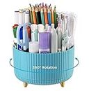 HBlife Pencil Pen Holder for Desk, 5 Slots 360° Degree Rotating Desk Organizers and Accessories, Desktop Storage Stationery Supplies Cute Pencil Cup Pot for Office, School, Home, Art Supply, Blue