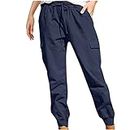 Womens Cargo Trouser Women's Tapered Leg Drawstring Joggers Pants High Waist Stretch Slim Fit Cargo Sweatpants Casual Elasticated Ladies Tracksuit Bottoms with Pockets