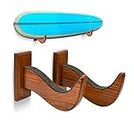 TESLYAR Surfboard Rack Holder Hooks Ash Tree Wood Eco-Friendly Display Natural Finish Snowboard Wakeboard Brown