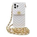 LUVI for Crossbody iPhone 15 Pro Wallet Case with Neck Strap Lanyard Credit Card Holder Purse Handbag Girls Silicone Rubber Soft Fashion Unique Protection Shockproof Cover for Women Girls White