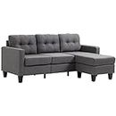 HOMCOM Corner Sofa, Chaise Lounge Furniture, 3 Seater Couch with Switchable Ottoman, L-Shaped Sofa with Thick Padded Cushion for Living Room, Office, Dark Grey