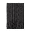 BOURINA Throw Blanket Textured Solid Soft Sofa Couch Decorative Knitted Blanket (Black,50"x60")