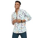 Campus Sutra Men's Multicolour Rose Garden Print Button Up Regular Fit Shirt for Casual Wear | Heavy Rayon Spread Collar Shirt Crafted with Regular Sleeve & Comfort Fit for Everyday Wear (M)