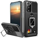 for Samsung Note 20 Ultra Case with Card Holder,rojarou Samsung Galaxy Note 20 Ultra Case with Slide Camera Cover, 360° Rotate Ring Kickstand Heavy Duty Protective Phone Case for Note 20 Ultra-Black