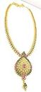 AFJ GOLD Copper Gold Plated and Ruby Long Necklace Haram Set for Women & Girls (Yellow)