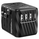 LENCENT Universal Travel Adapter, International AC Plug Power Adaptor with 3 USB A Ports 1 Type C PD Wall Charger Worldwide Travel Essentials for AU to US EU UK Ireland Bali(Type C/G/A/I) Black