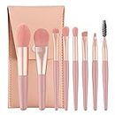 Sloane Brushes with Bag, 8PCS Professional Makeup Brush Set, Travel Size Cosmetic Brushes Kit for Face Foundation Blush Eye Shadow, Wooden Handle Synthetic Bristle (Multicolor)