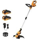 String Trimmer Cordless with 2 Batteries and Charger：DEKOPRO 20V Weed Trimmer&Edger 12 Inch Electric Weed Eater Wacker Cordless for Lawn,Garden,Grass