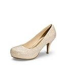 DREAM PAIRS Tiffany Women's New Classic Elegant Versatile Low Stiletto Heel Dress Platform Pumps Shoes Gold Size 10