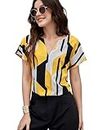 Sugathari Women's & Girl's Yellow, Keyhole Neck, Short Sleeve Blouse Tops for Women/Tops, T-Shirts for Girls (Top 90 Yellow M)