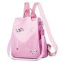 SMULY 2021 New Flower Embroidered Artistic National Style Oxford Large Capacity Women's Bag Generation Backpack (IR-002, Pink)