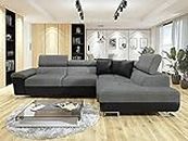 ANTON Black & Grey Fabric Corner Sofa Bed | Double Bed | large sofas settee for living Rooms | Left hand & Right hand side suite (RIGHT HAND SIDE)