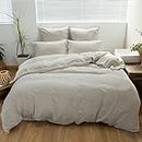 Simple&Opulence 100% Linen Duvet Cover Set 3pcs Basic Style Natural French Washed Flax Solid Color Soft Breathable Farmhouse Bedding with Button Closure - Linen, King