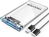 Sounce 2.5" SATA SSD Enclosure Transparent Case, USB 3.0 to SATA Tool-Free External Hard Disk Case with Fast Transfer Speed Up to 5 Gbps & Up to 4TB Storage Capacity Compatible with 2.5 SATA SSD/HDD