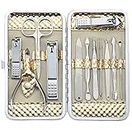 Manicure Set Professional Nail Clippers Kit Pedicure Care Tools- Stainless Steel Women Grooming Kit 12Pcs for Travel or Home (Gold)