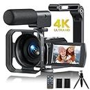 Video Camera Camcorder 4K 48MP YouTube Camera WiFi IR Night Vision 3” 270° Rotatable Touchscreen Vlogging Camera with Microphone,Handheld Stabilizer,Hood,Remote,2 Batteries,Tripod