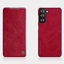 Nillkin Case for Samsung Galaxy S21 Plus S 21 Plus (6.7" Inch) Qin Genuine Classic Leather Flip Folio + Card Slot Red Color