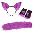 Halloween Cosplay Accessory Faux Animal Plush Fox Tail Claw Gloves Cat Headband Suit Fancy Dress Party COS Costume Role Play Show Decoration Props Christmas Prom Performance Kit for Women Ladies