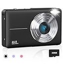 AiTechny Digital Camera, 1080P FHD Camera for Kids, 44MP Point and Shoot Digital Camera with 32GB SD Card, Fill Light, 16X Zoom, Anti-Shake, Compact Small Camera Gift for Teens Boys Girls(Black)
