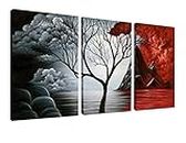 Wieco Art - The Cloud Tree 3 Piece Modern Giclee Canvas Prints Artwork Abstract Seascape Paintings Reproduction Sea Beach Pictures on Canvas Wall Art for Living room Bedroom Home Decorations