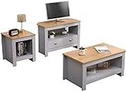 Kingwudo® Living Room 3 Pieces Set Furniture (Lamp Table and Coffee Table and Corner TV Unit) Modern Cabinets Set Grey+OakColor or White+Oak Color (Grey+Oak Color)