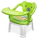 Tony Stark Plastic Chu-Chu Musical Baby Chair || Feeding Chair with Removable Tray || Soft Cushion Seat & High Backrest with Teddy Bear Design Study Table ||Strong and Portable High Musical Baby Chair for Kids, Toddlers, and Babies || 1-4 Years, Upto 30 Kgs - Green