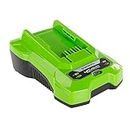 Greenworks 40V Battery Charger. 40V Universal Charger for Garden and Power Tools. Charges 2Ah Battery in 60 Mins. Original Greenworks charger. Compatible with All 40V Batteries. 3 Year Warranty. G40C
