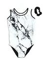 Destira Marble-ous Racer-Back Gymnastics Leotard for Girls, Black and White Soft Lycra Athletic Wear, Child L (10)