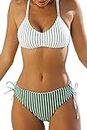 CUPSHE Women's Bikini Swimsuit Striped Reversible Bottom Lace Up Two Piece Bathing Suit, M