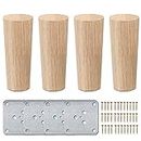 4 inch / 10cm Wooden Furniture Legs, La Vane Set of 4 Solid Wood Cone Shaped Furniture Replacement Feet with Mounting Plate & Screws for Sofa TV Cabinet Bed Dining Table