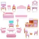 HOTUT Dollhouse Furniture Set, 22 Pcs Pretend Play Doll House Furniture Set, Miniature Dollhouse Wood Furniture Accessories, Pretend Play Furniture Toys for Boys Girls and Toddlers Age 3+