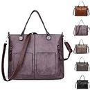 Women's Vintage Leather Shoulder Bags, Women's Large Shoulder Bags Women's Crossbody Bags Multi-Pocket Handbags (Purple)