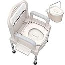 Commode Chair, Bedside Commode Toilet, Raised Toilet Seat with Portable Potty, Adjustable Height Mobile Toilet, Compact Shower Chair for Adults, Seniors, Handicap, Pregnant Women, White