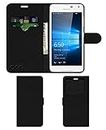 ACM Leather Window Flip Wallet Front & Back Case Compatible with Microsoft Lumia 650 Mobile Cover Black