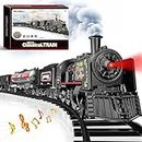 Hot Bee Train Set for Boys,Train Toys w/Alloy Steam Locomotive,Metal Electric Trains w/Cargo Cars Tracks,Model Train w/Smoke,Sounds & Lights, Christmas Toys for 3 4 5 6 7+ Years Old